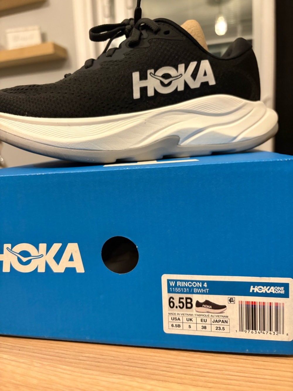 Hoka W Rincon 4 Black/White Women's Running Shoe Box